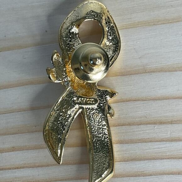 Avon Pink & Gold Ribbon Flower Pin Brooch - Picture 3 of 3